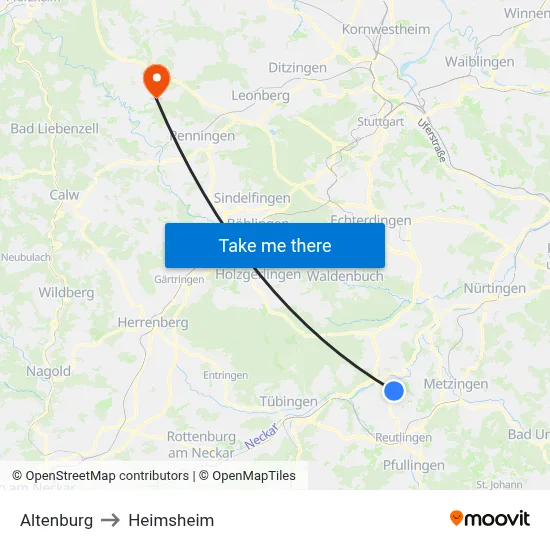 Altenburg to Heimsheim map