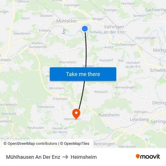 Mühlhausen An Der Enz to Heimsheim map