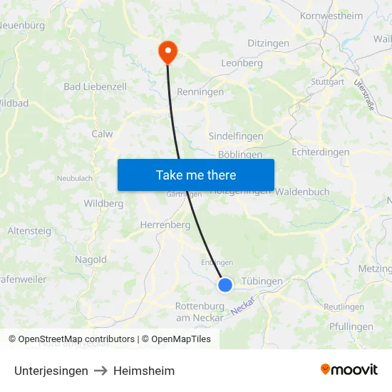 Unterjesingen to Heimsheim map