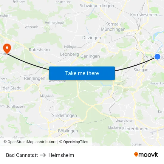 Bad Cannstatt to Heimsheim map