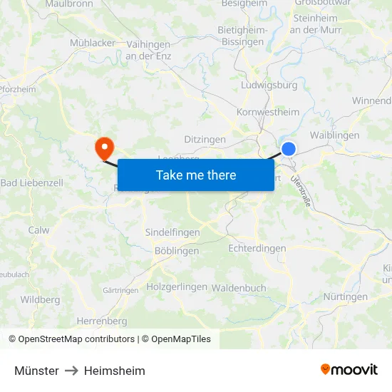 Münster to Heimsheim map