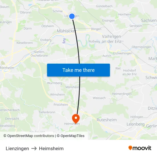 Lienzingen to Heimsheim map