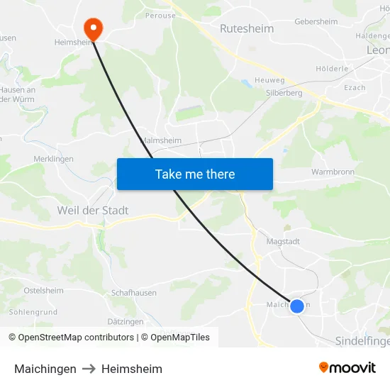 Maichingen to Heimsheim map