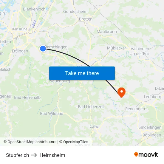Stupferich to Heimsheim map