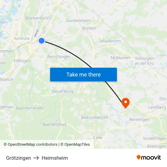 Grötzingen to Heimsheim map
