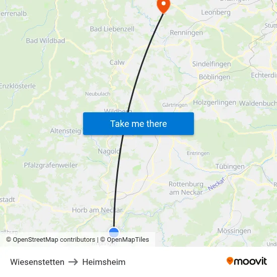 Wiesenstetten to Heimsheim map