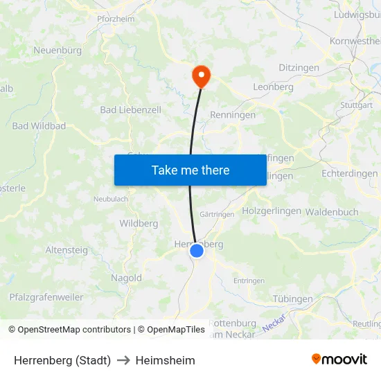 Herrenberg (Stadt) to Heimsheim map
