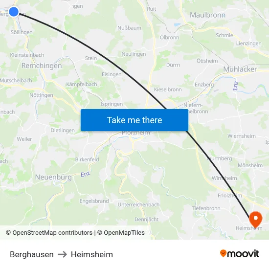Berghausen to Heimsheim map