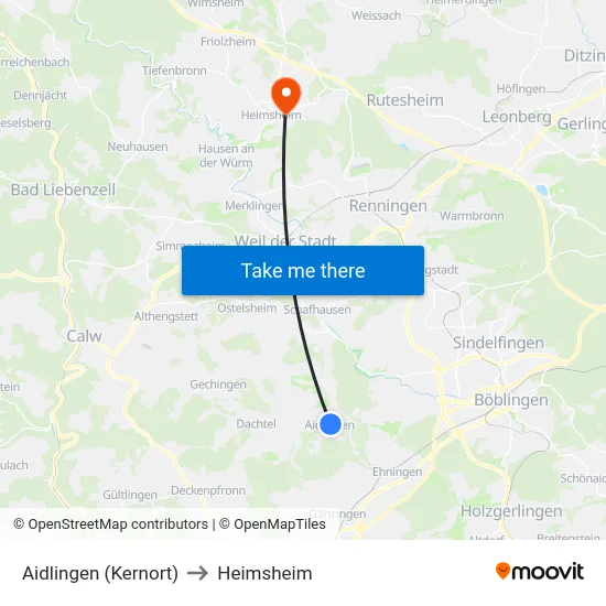 Aidlingen (Kernort) to Heimsheim map