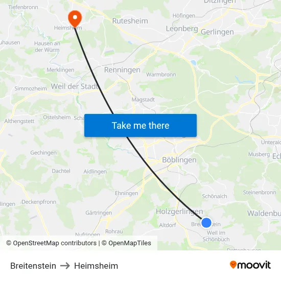 Breitenstein to Heimsheim map
