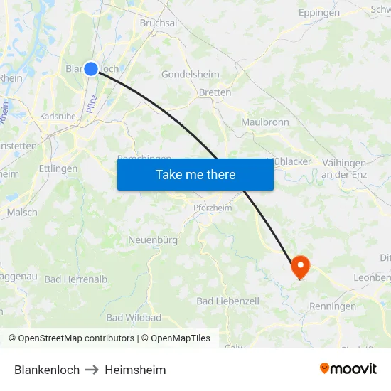 Blankenloch to Heimsheim map