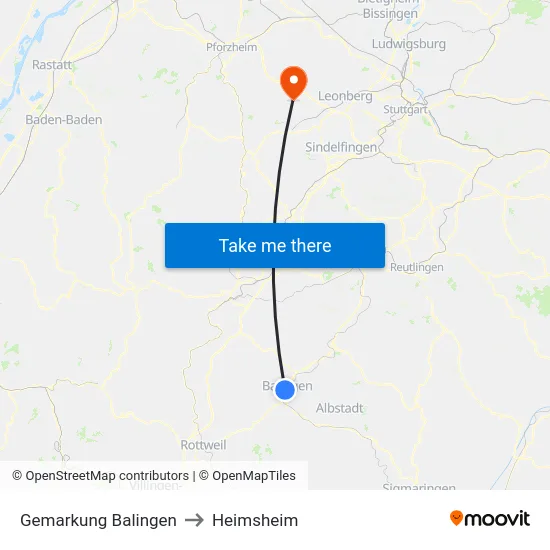 Gemarkung Balingen to Heimsheim map
