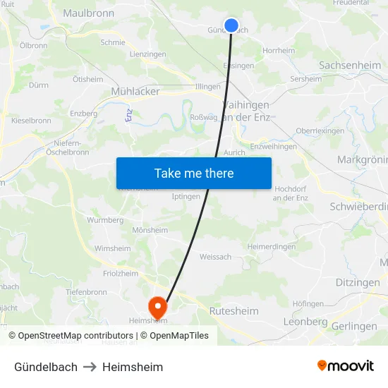 Gündelbach to Heimsheim map