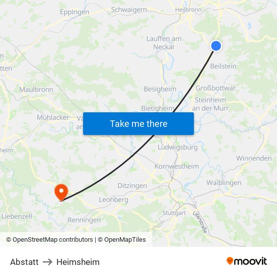 Abstatt to Heimsheim map