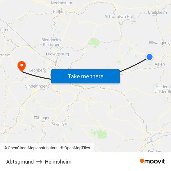 Abtsgmünd to Heimsheim map