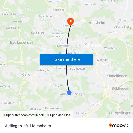 Aidlingen to Heimsheim map