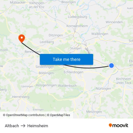 Altbach to Heimsheim map
