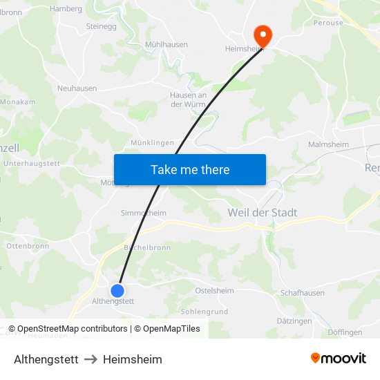 Althengstett to Heimsheim map