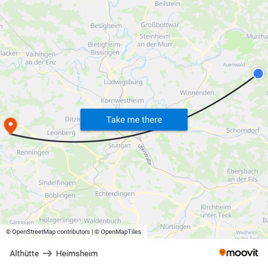 Althütte to Heimsheim map