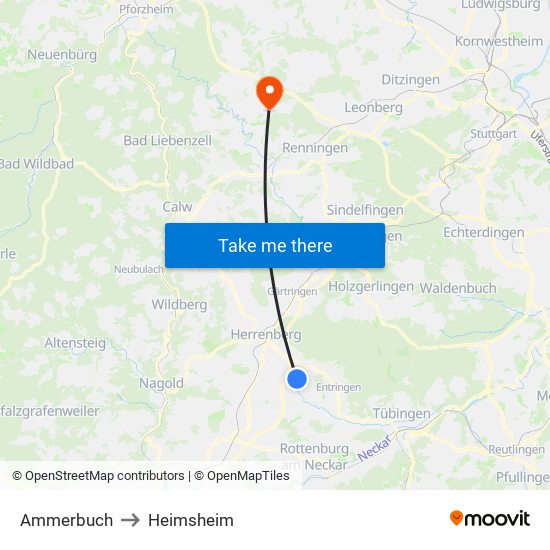Ammerbuch to Heimsheim map