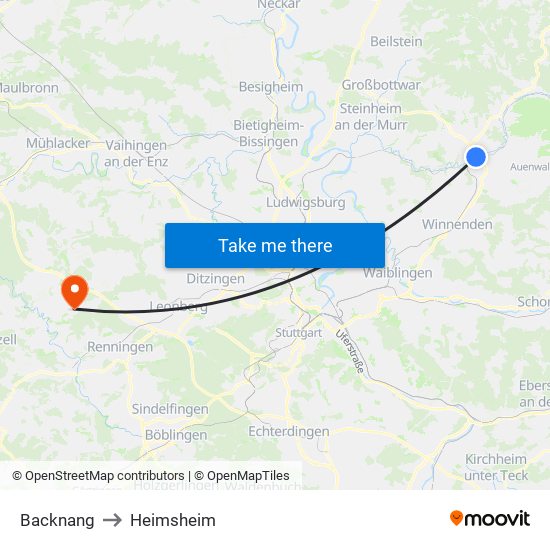 Backnang to Heimsheim map