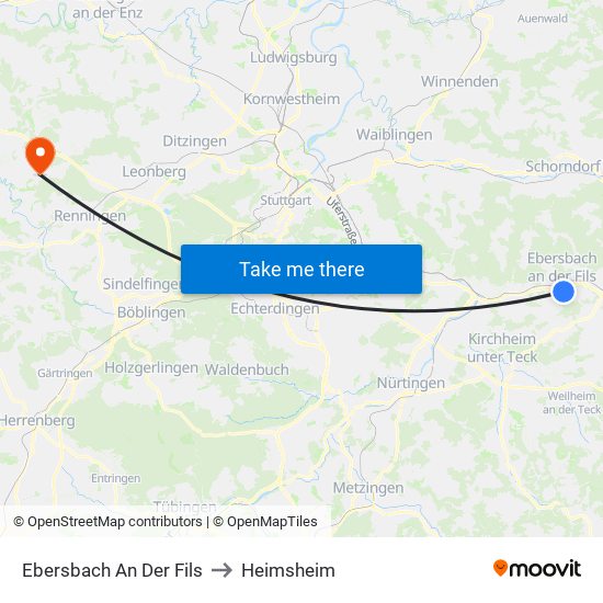 Ebersbach An Der Fils to Heimsheim map