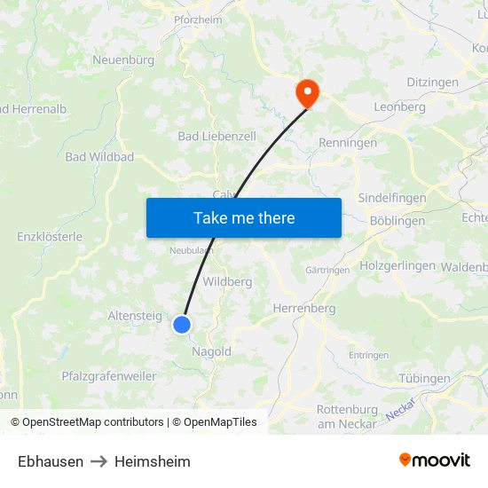 Ebhausen to Heimsheim map