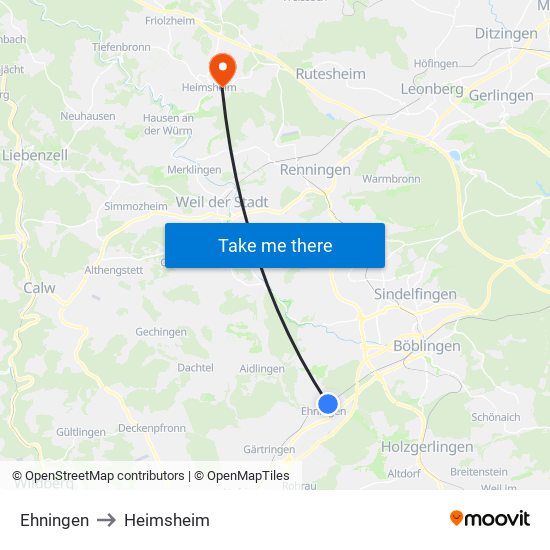 Ehningen to Heimsheim map