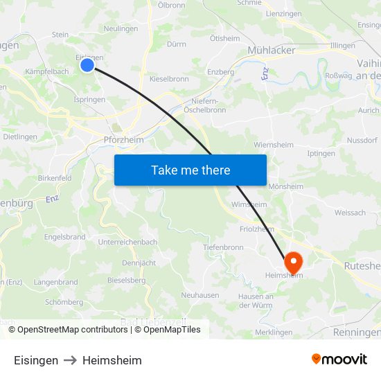 Eisingen to Heimsheim map
