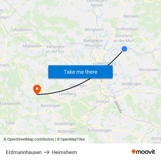Erdmannhausen to Heimsheim map