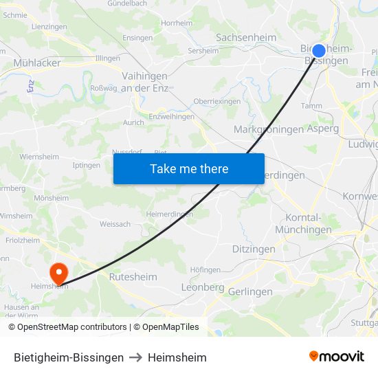 Bietigheim-Bissingen to Heimsheim map