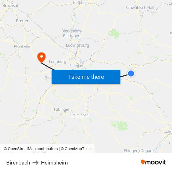 Birenbach to Heimsheim map