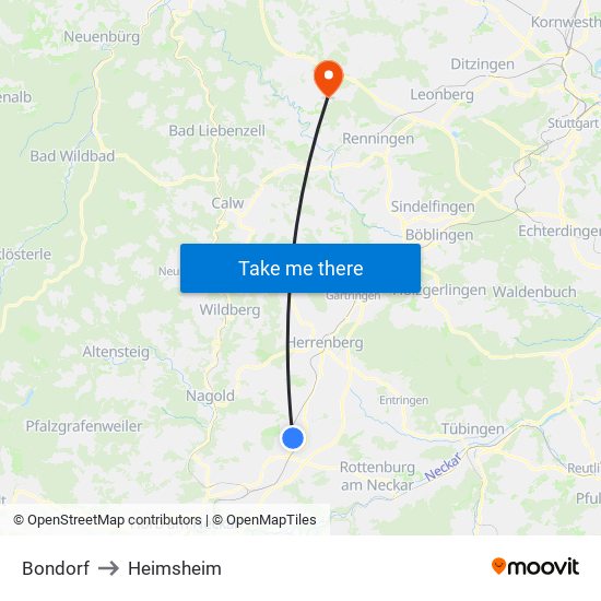 Bondorf to Heimsheim map