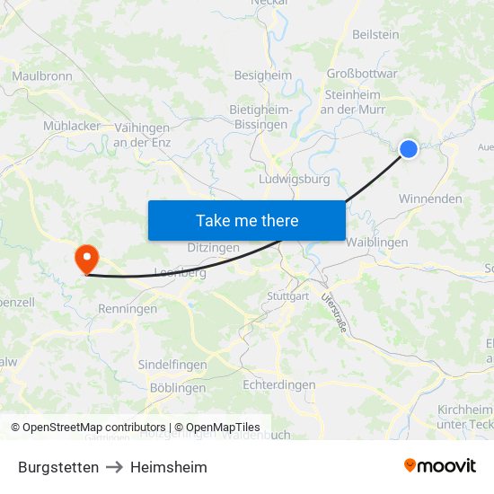 Burgstetten to Heimsheim map