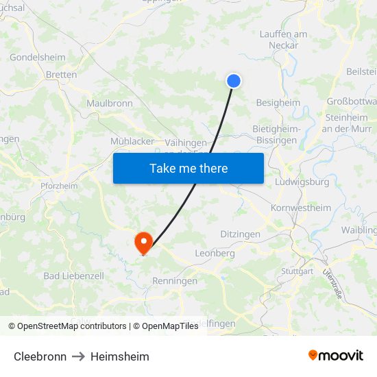 Cleebronn to Heimsheim map