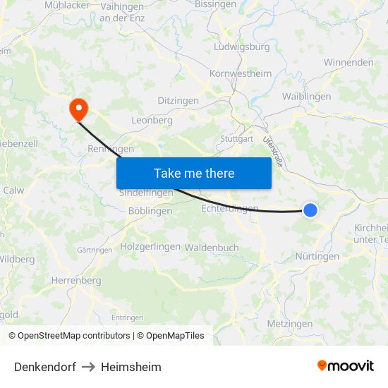 Denkendorf to Heimsheim map