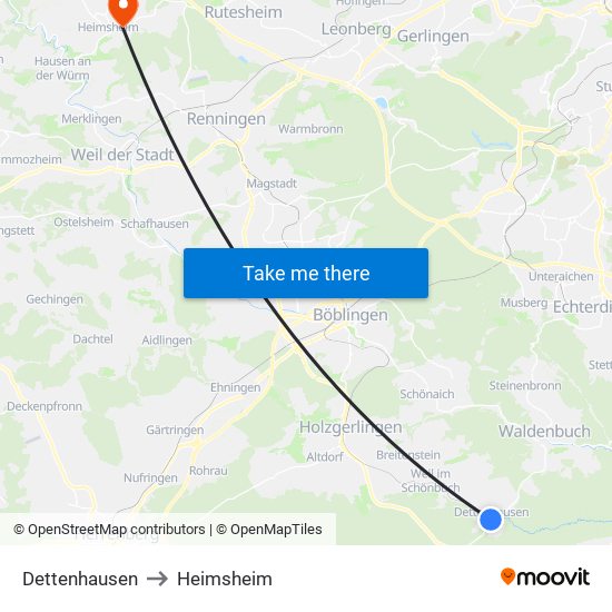 Dettenhausen to Heimsheim map