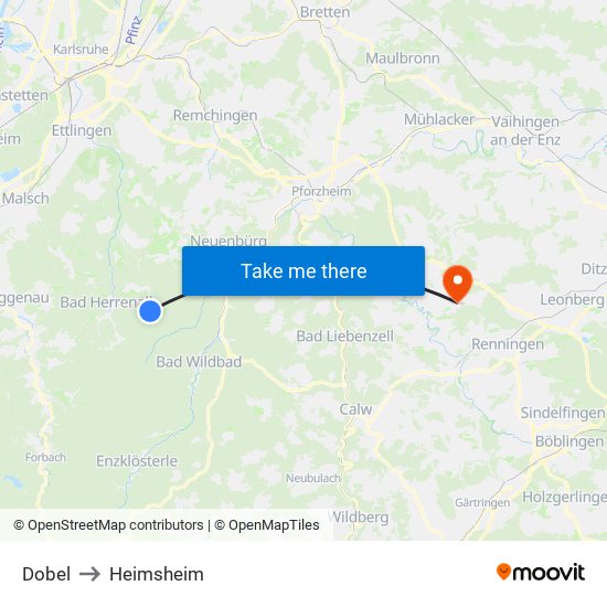 Dobel to Heimsheim map