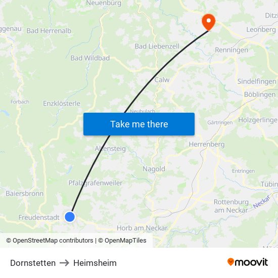 Dornstetten to Heimsheim map