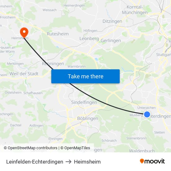 Leinfelden-Echterdingen to Heimsheim map