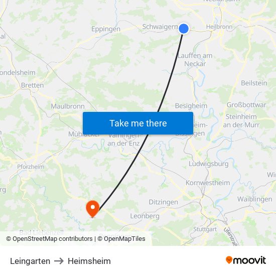 Leingarten to Heimsheim map