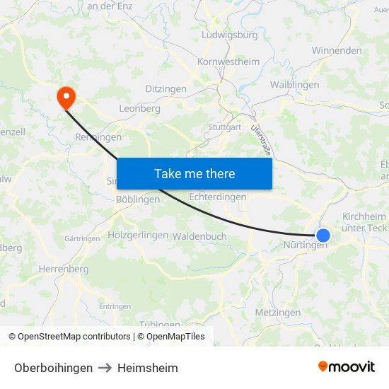 Oberboihingen to Heimsheim map