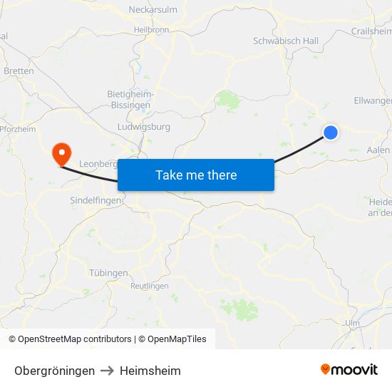 Obergröningen to Heimsheim map