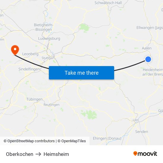 Oberkochen to Heimsheim map
