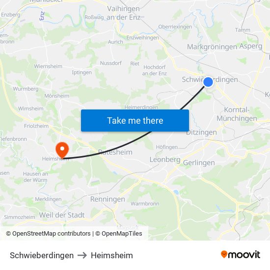 Schwieberdingen to Heimsheim map