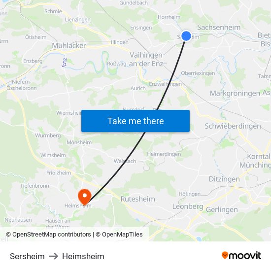Sersheim to Heimsheim map