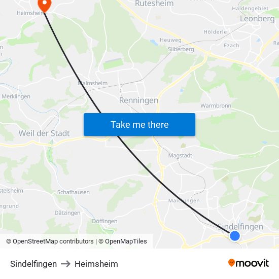 Sindelfingen to Heimsheim map