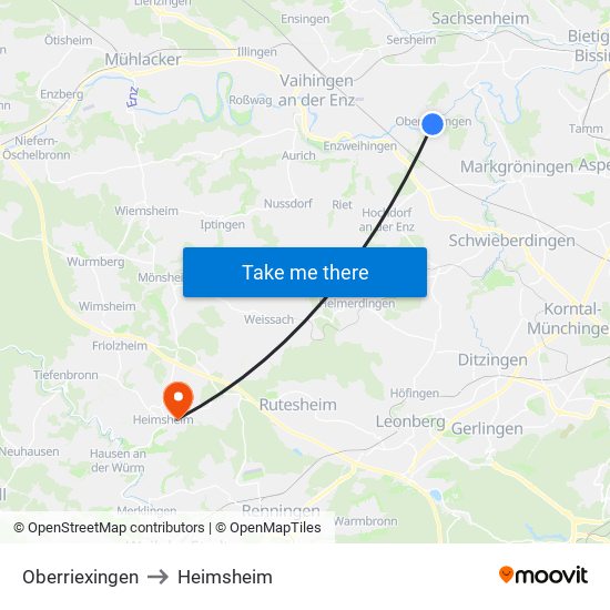 Oberriexingen to Heimsheim map