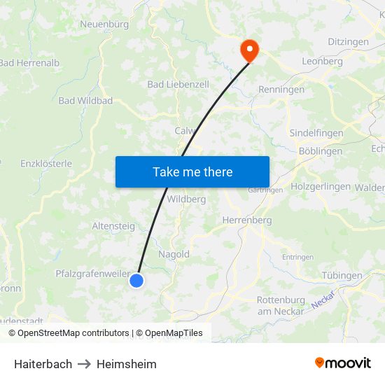 Haiterbach to Heimsheim map