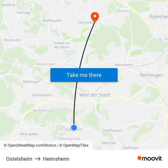 Ostelsheim to Heimsheim map